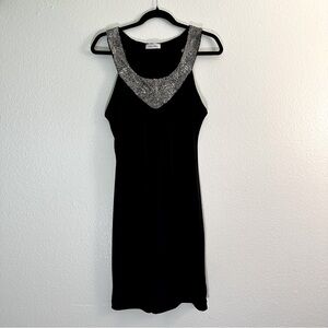 Calvin Klein Black Mini Dress with Silver Beaded Neckline